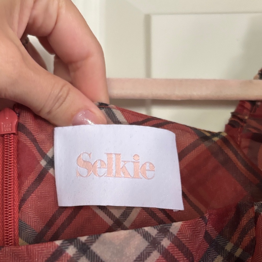 Selkie Red Tartan Puff Sleeve Babydoll dress - Picture 4 of 6